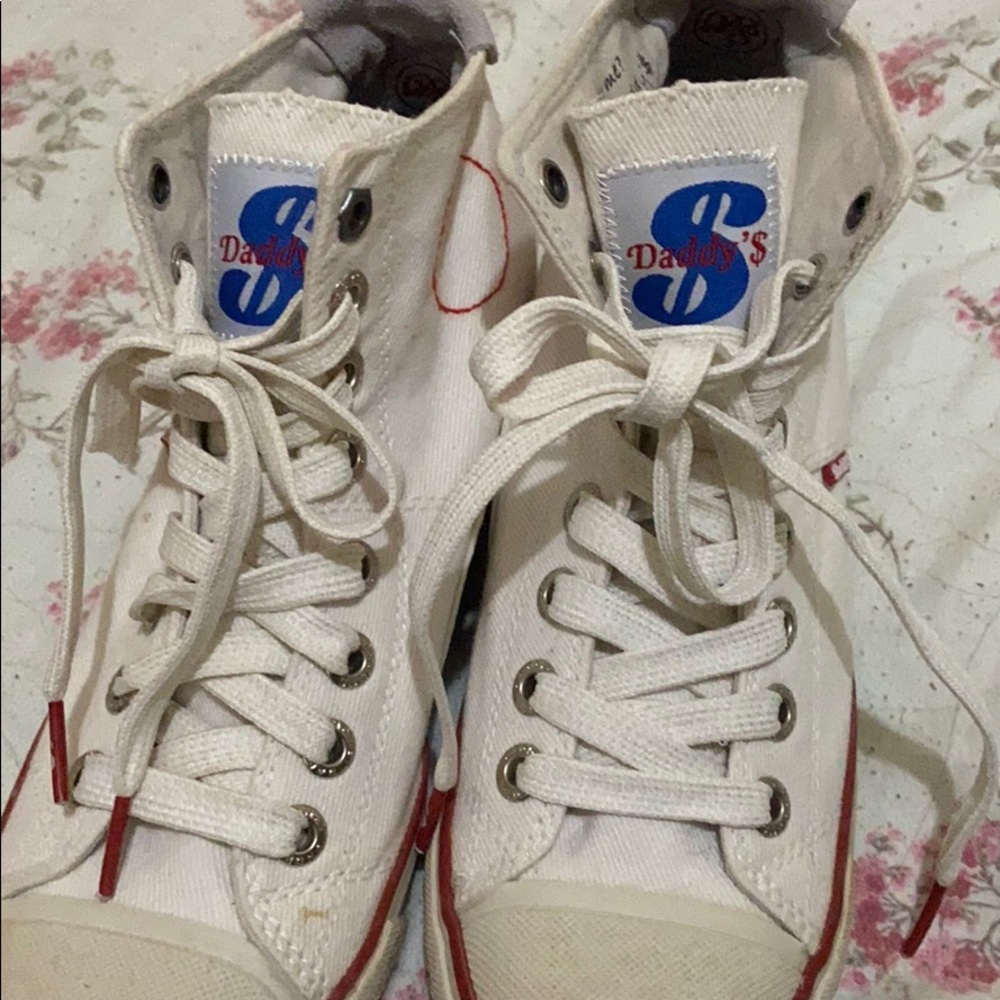 White daddy’s money secret wedge hi top sneakers